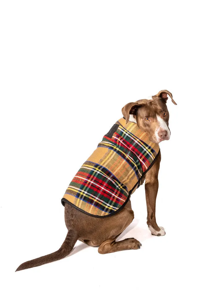 Tan Tartan Plaid Fleece Lined Dog Coat by Chilly Dog