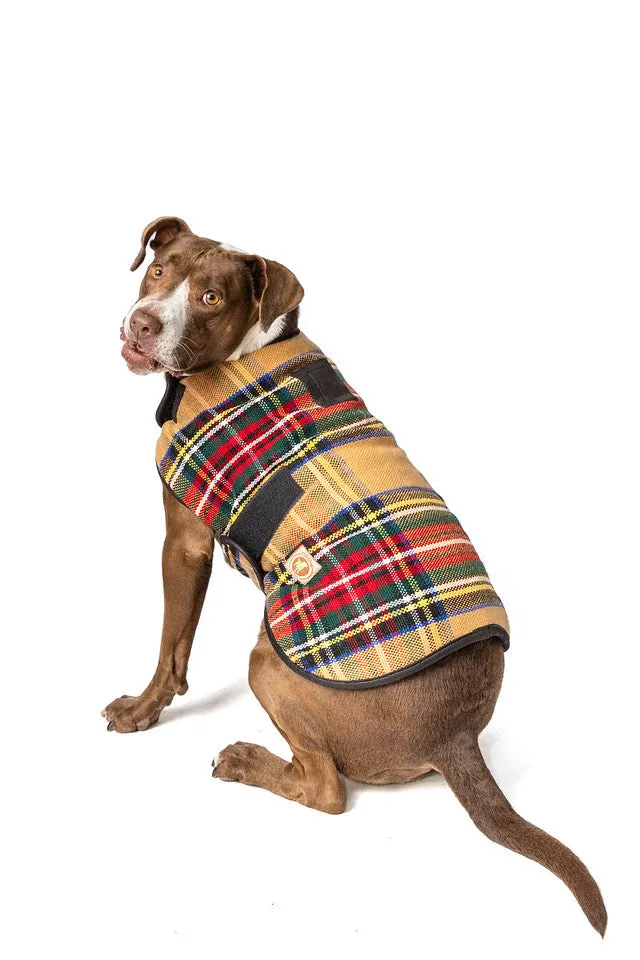 Tan Tartan Plaid Fleece Lined Dog Coat by Chilly Dog