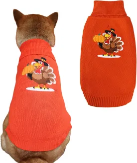 Thanksgiving Dog Sweater - Turkey Dogs Pullover Classic Knitwear with Leash Hole Warm Winter Pet Turtleneck Sweaters Apparel for Small Medium Breeds (S)
