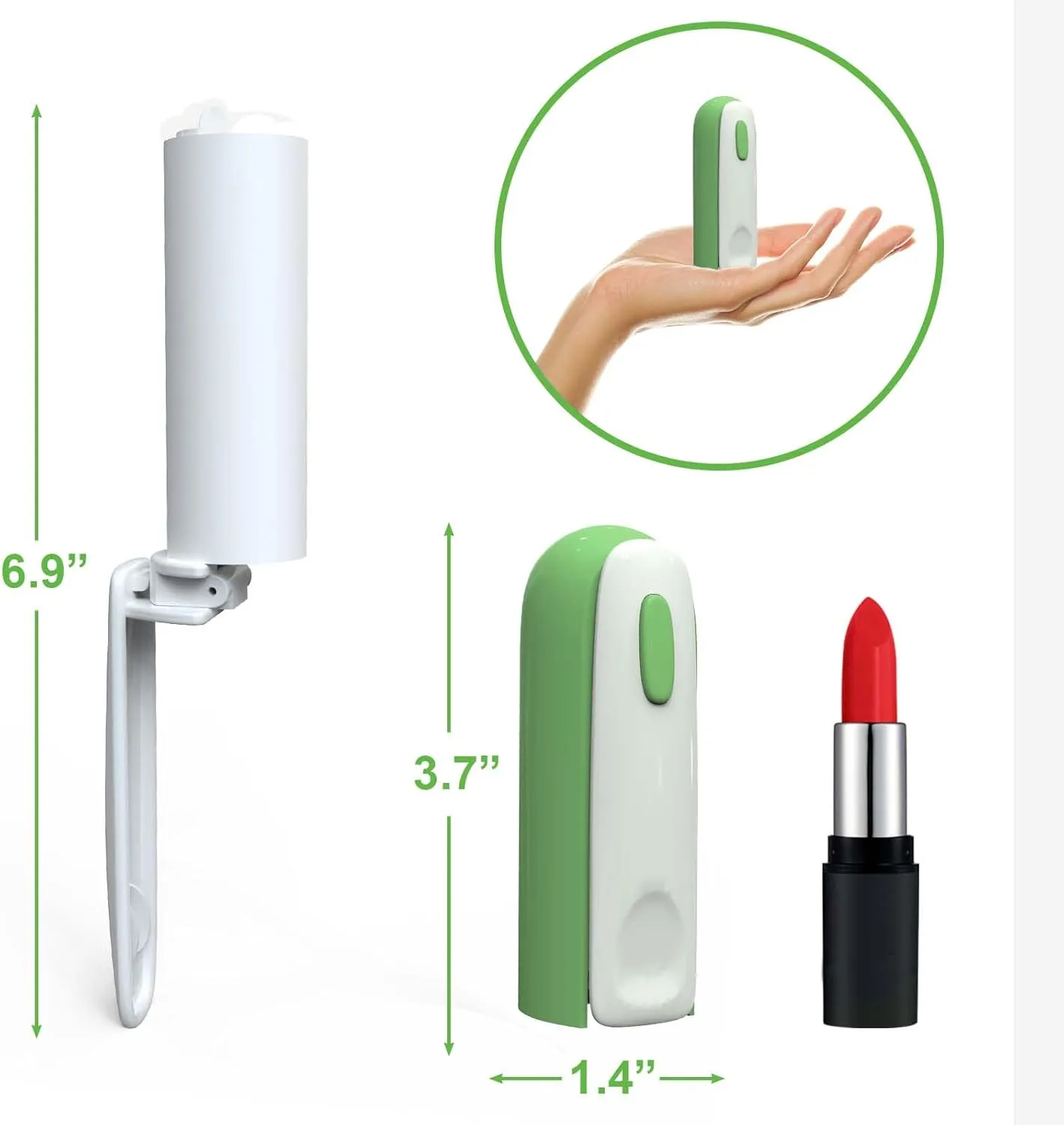 Travel Lint Roller for Pet Hair Extra Sticky, Portable Mini Lint Remover for Clothes, Small Size Lint Roller in Purse, Retractable & Foldable Dust Roll Pocket(120 Sheets Refill, Green)
