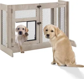 unipaws Dog Gate Indoor to Separate Puppy and Large Dogs for Stairs, Walk Through Pet Gate with Dog Door, Free Standing Dog Gate, Adjustable 33.3-41.6 Inches Wide