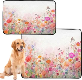 Watercolor Floral Reusable Puppy Pads, 2 Pack Large 24x36 in 36x42 in Washable Pee Pads for Dogs Waterproof Non-Slip Dog Training Pads for Floor Protector, Couch Cover, Crate
