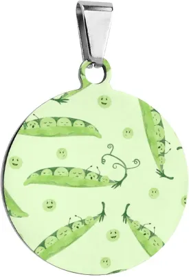 Watercolor Pea Pattern Pet ID Tags Personalized Stainless Steel Dog and Cat Tags Cute Collar Tag Circular