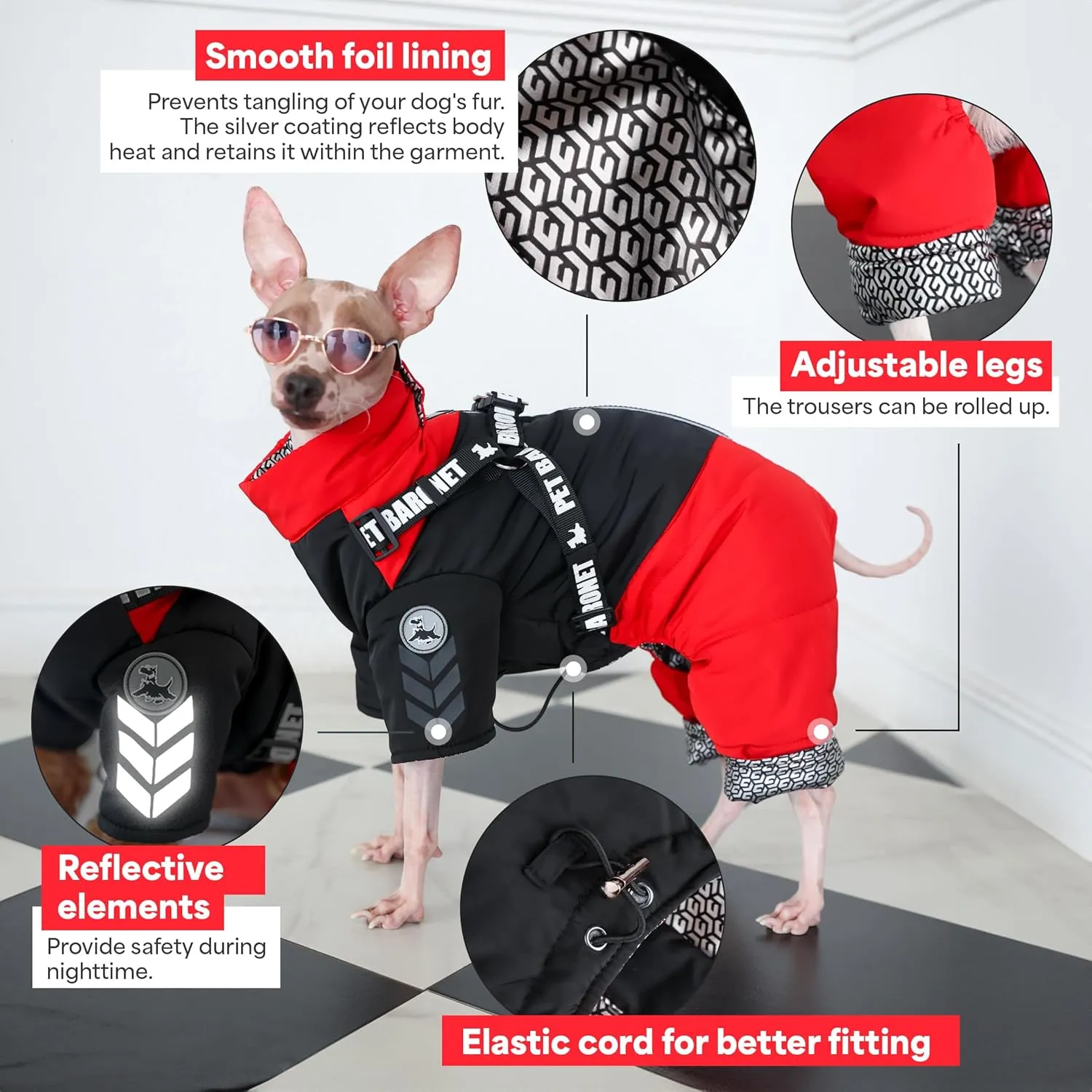 Winter Dog Coat with Harness, Reflective Snow Jacket, Waterproof Full Body Coat, Snowsuit for Small Medium Dogs (XX-Large)