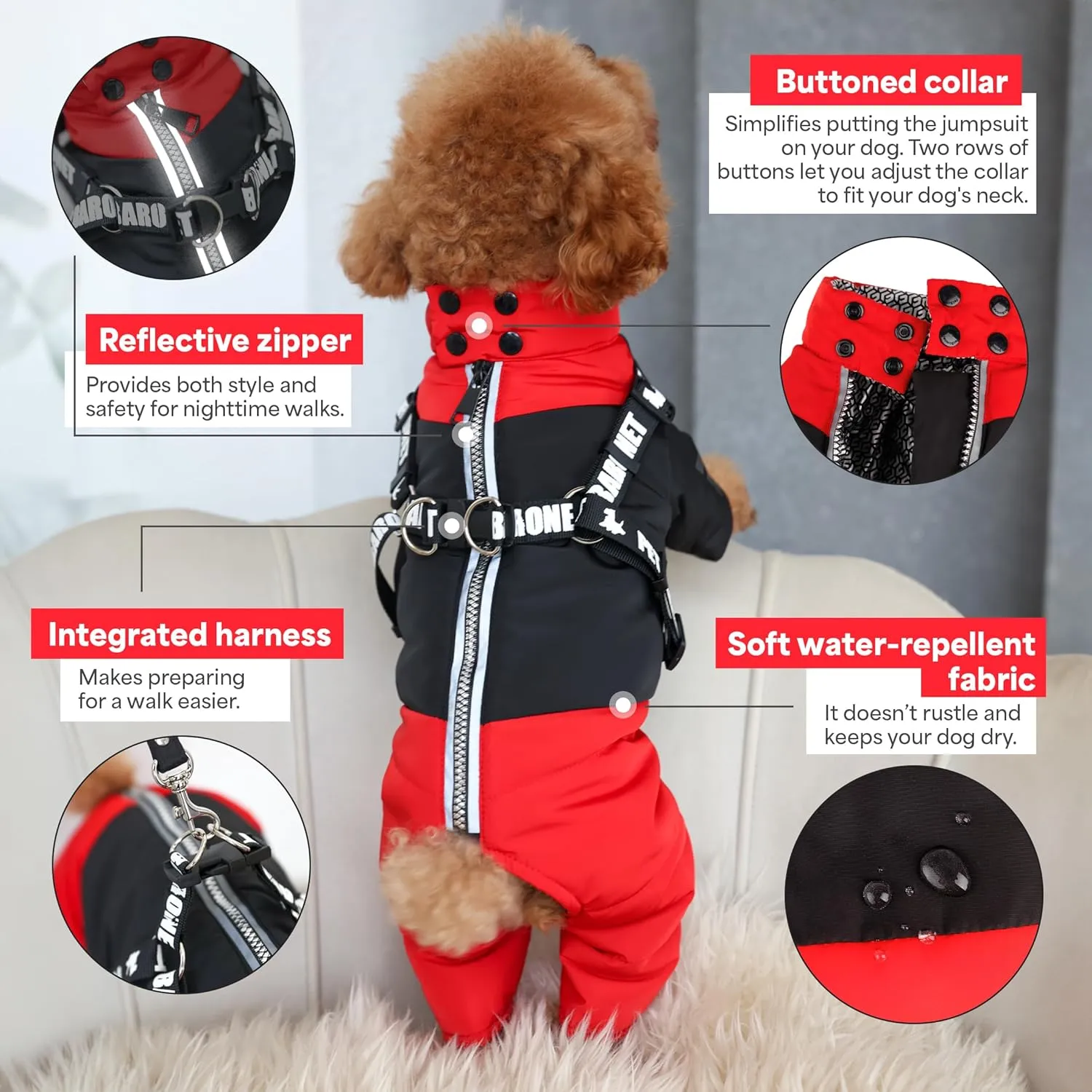 Winter Dog Coat with Harness, Reflective Snow Jacket, Waterproof Full Body Coat, Snowsuit for Small Medium Dogs (XX-Large)