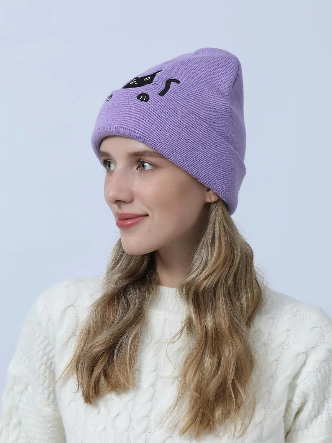 Womens Cat Beanie Cute Cat Lover Gifts Animal Knitted Hats Christmas Stocking Stuffers for Women Girls