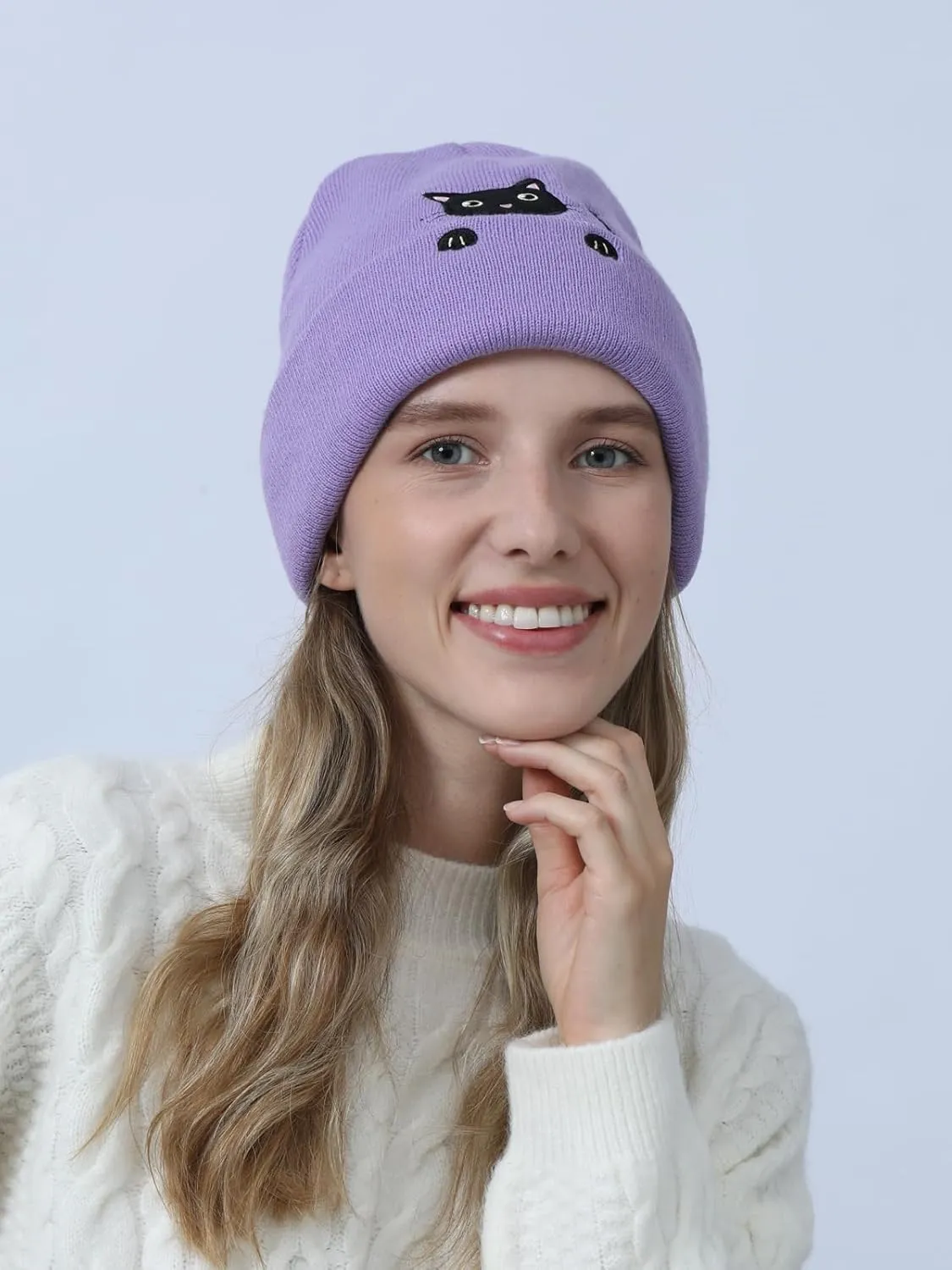 Womens Cat Beanie Cute Cat Lover Gifts Animal Knitted Hats Christmas Stocking Stuffers for Women Girls