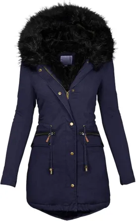 Womens Winter Coat with Fur Hood Warm Fleece Sherpa Lined Parkas Jacket Thickened Windproof Heavyweight Snow Jackets
