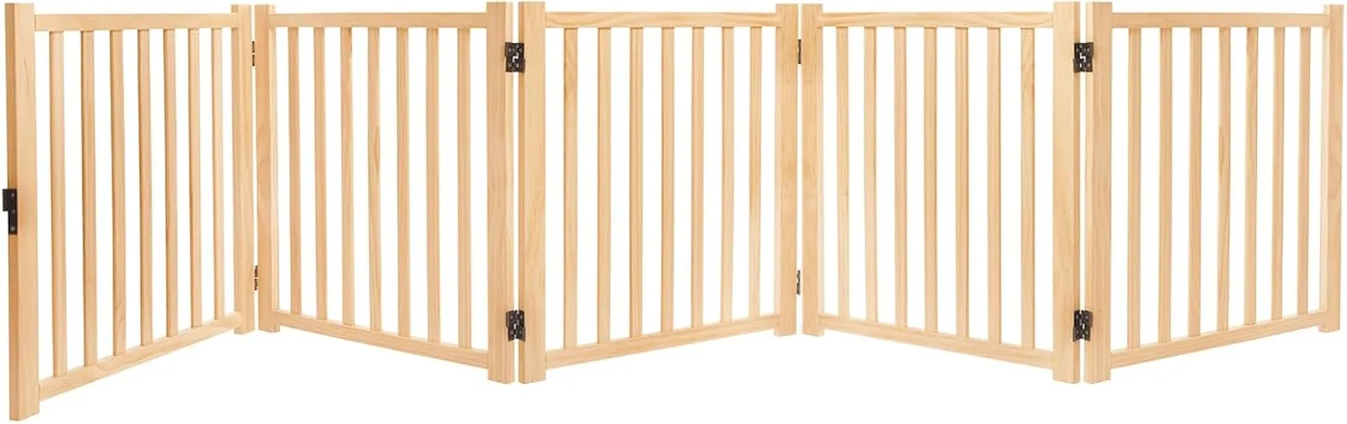 YOCAN Freestanding Wooden Dog Gate, Foldable Pet Gate for Indoor Use, Dog Fence for Doorways, Stairs, Halls & House,Easy to Install5 Panel 23"