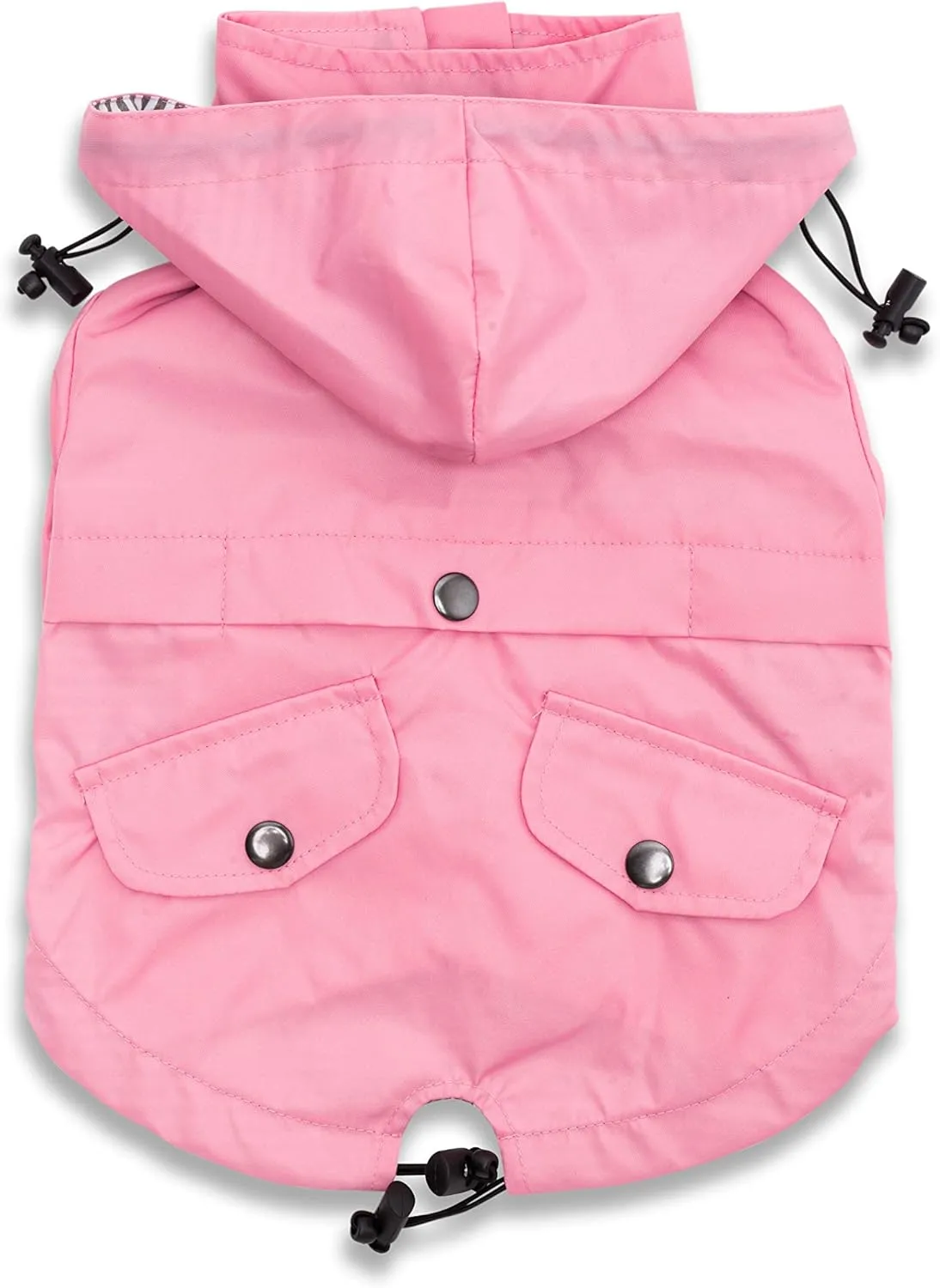 Zip Up Dog Raincoats with Reflective Buttons, Pockets, Rain/Water Resistant, Adjustable Drawstring, & Removable Hood - XXS to XXL - Stylish Premium Dog Raincoats (Pink, X-Small)