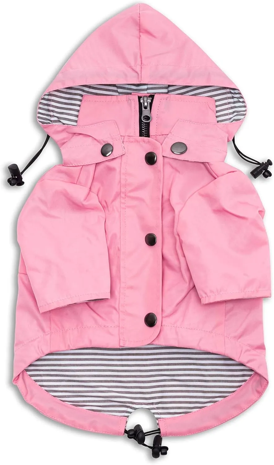 Zip Up Dog Raincoats with Reflective Buttons, Pockets, Rain/Water Resistant, Adjustable Drawstring, & Removable Hood - XXS to XXL - Stylish Premium Dog Raincoats (Pink, X-Small)